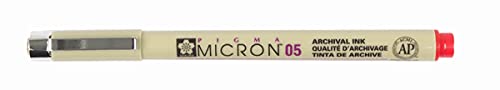 SAKURA PIGMA MICRON 05 FINELINER PEN, 0.45MM LINE WIDTH, PACK OF 2 (Red) - color: Red