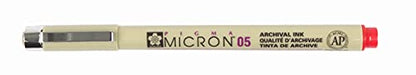 SAKURA PIGMA MICRON 05 FINELINER PEN, 0.45MM LINE WIDTH, PACK OF 2 (Red) - color: Red