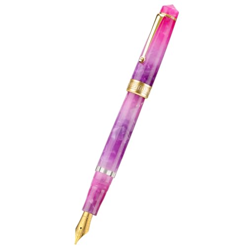Asvine P20 Piston Fountain Pen, Stub Nib 1.1mm Calligraphy Art Drawing Gradual Purple Acrylic with Case Set - color: Gradual Purple, style: Stub Point
