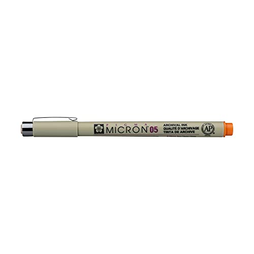 SAKURA PIGMA MICRON 05 FINELINER PEN, 0.45MM LINE WIDTH, PACK OF 2 (Orange) - color: Orange