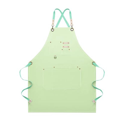 Dulabi Apron, Adjustable Chef Apron for Women and Men with Large Pockets, Cooking Kitchen Apron with Back Straps - color: Light Green