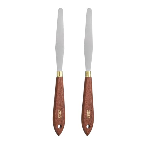 HARFINGTON 2pcs Palette Knife Painting Tool 4.33" x 0.59" Stainless Steel Teardrop Blade 8.66" Length Spatula Painting Pallet Knives with Hole Beech Wood Handle for Acrylic Canvas, Red/Silver - size: 8.66" x 0.59" x 4.33"