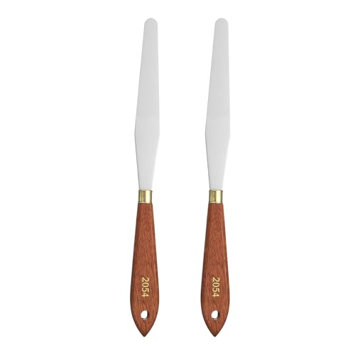 HARFINGTON 2pcs Palette Knife Painting Tool 5.12" x 0.79" Stainless Steel Teardrop Blade 9.45" Length Spatula Painting Pallet Knives with Hole Beech Wood Handle for Acrylic Canvas, Red/Silver - size: 9.45" x 0.79" x 5.12"