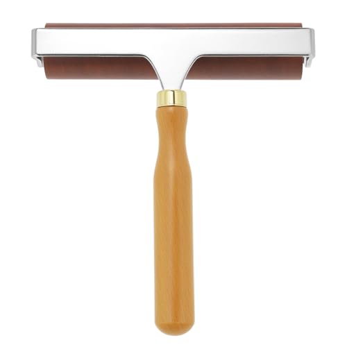 QWORK 6-Inch Soft Rubber Roller Brayer for Anti Skid Tape & Printmaking Tool, Professional Frame Roller, Brown