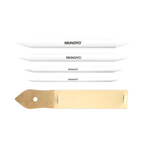 MUNGYO Blending Stumps and Sandpaper Set – 4 Sizes for Blending & Shading Pastels, Charcoal, and More – Includes Sandpaper Sharpener