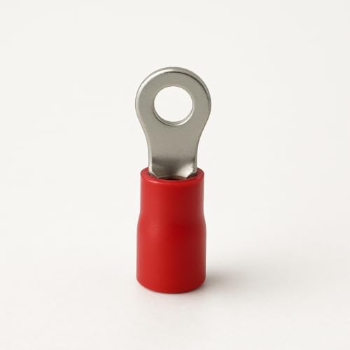ANGSTROM #6 Bolt Ring Terminals, Insulated Electrical Crimp Connectors 100pcs (22-16ga Red) - color: 22-16ga Red, size: #6 Stud