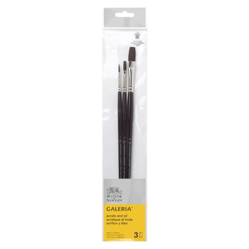 Winsor & Newton Galeria Acrylic Brush Pack, Long Handle, 3 Pack, #1, Black, 4, 4, 12 - style: #1 - Long Handle