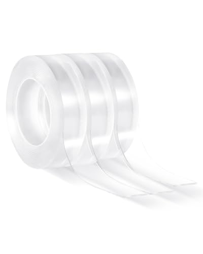 VEVOR Double Sided Tape Heavy Duty, 16 ft Nano Mounting Tape(3 Pack), Strong Adhesive & Reusable, Clear Two Sided Wall Tape, Removable Poster Picture Hanging Strips for Home Office Car Outdoor Use - style: 3 Packs