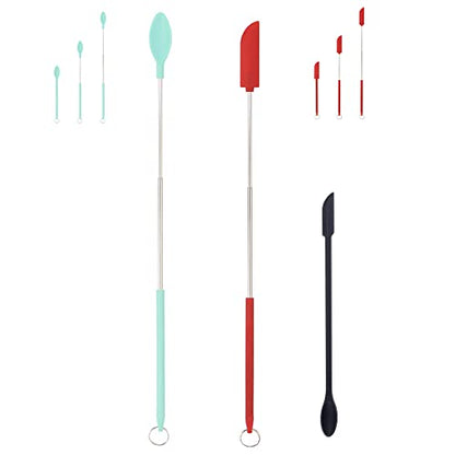 Mini Silicone Spatula Set Stretchable Makeup Spatulas Small Scooper and Spoon 2-in-1Tiny Spatula for Kitchen Bottle Beauty Jar, Adjustable Size and Reusable, 3Pcs