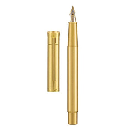 Hongdian Solid Brass Fountain Pen Medium Nib Classic Design Smooth Writing Copper Pen with Ink Refill Converter and Pen Box Set - color: Brass, style: Medium Point