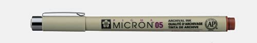SAKURA PIGMA MICRON 05 FINELINER PEN, 0.45MM LINE WIDTH, PACK OF 2 (Brown) - color: Brown