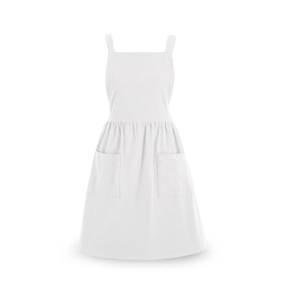 Pinknoke Cute Cotton Pinafore Aprons for Women with Pockets for Kitchen - color: White