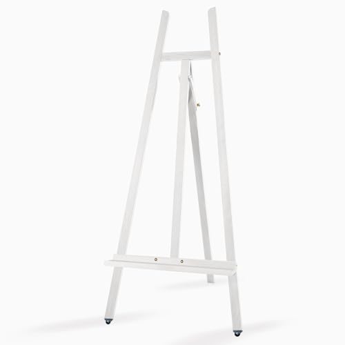 A-Frame Wooden Display Easel, Lyre Beechwood Studio Easel Stand, White - color: White