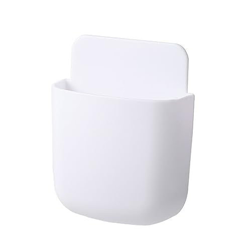 AKOAK Wall-mounted Remote Control Holder, Self-adhesive Wall-mounted Storage Case - Cell Phone, Pen, Makeup Brush, Glasses, Storage Case Next to Desk, Pack of 1 (White) - color: white