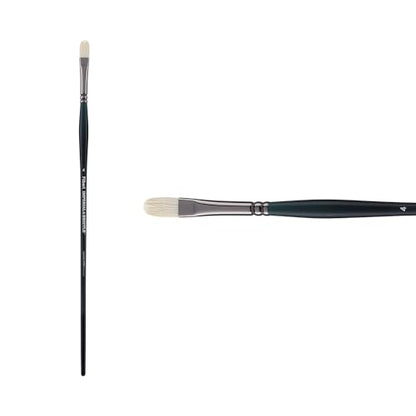 Creative Mark Imperial Professional Chungking Hog Bristle Brush - Filbert # 4, Handmade Long Handle Oil Paint Brushes for Artists, Nickel-Plated Brass Ferrules, Stiff Yet Soft Natural Bristles - size: #4