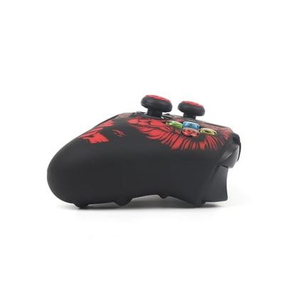 Lion Skin Compatible with Xbox Series X Wireless Controller, RALAN Protector Case， Customised Thumb Grips Cap - color: Lion Black Red