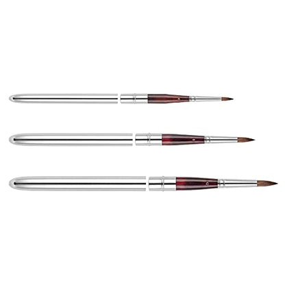 Kolinsky Travel Watercolor Brushes Sable Hair Round 3Pcs - color: Silvery