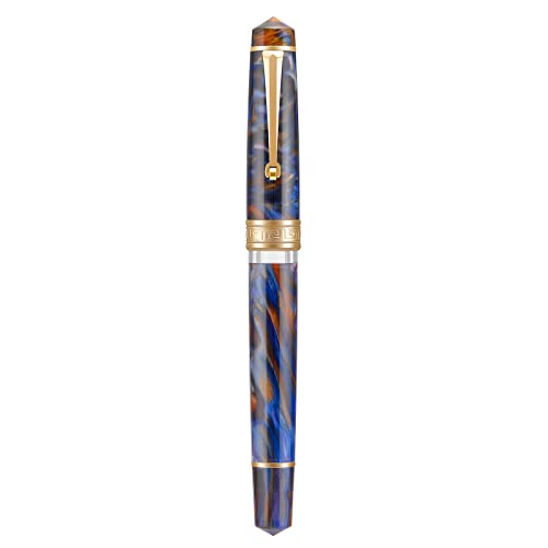Asvine P20 Piston Fountain Pen, Stub Nib 1.1mm Calligraphy Art Drawing Purple Marble Acrylic with Case Set - color: Purple, style: Stub Point