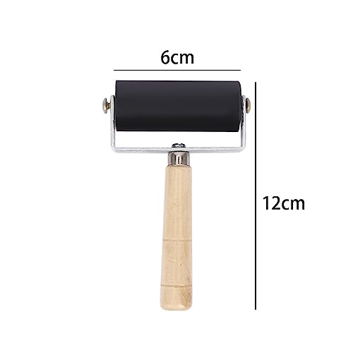 2Pcs Professional Rubber Roller Brayer,6cm Rubber Roller Brayer with Wooden Handle Ink Painting Printmaking Roller Art Stamping Tool