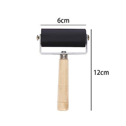2Pcs Professional Rubber Roller Brayer,6cm Rubber Roller Brayer with Wooden Handle Ink Painting Printmaking Roller Art Stamping Tool