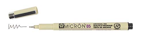 SAKURA PIGMA MICRON 05 FINELINER PEN, 0.45MM LINE WIDTH, PACK OF 2 (Black) - color: Black
