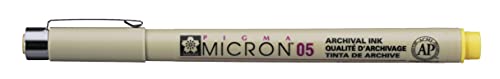 SAKURA PIGMA MICRON 05 FINELINER PEN, 0.45MM LINE WIDTH, PACK OF 2 (Yellow) - color: Yellow