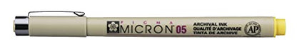 SAKURA PIGMA MICRON 05 FINELINER PEN, 0.45MM LINE WIDTH, PACK OF 2 (Yellow) - color: Yellow