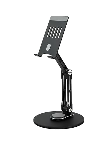 Aluminum Tablet Stand for Desk, 360° Rotating Height Adjustable - color: black