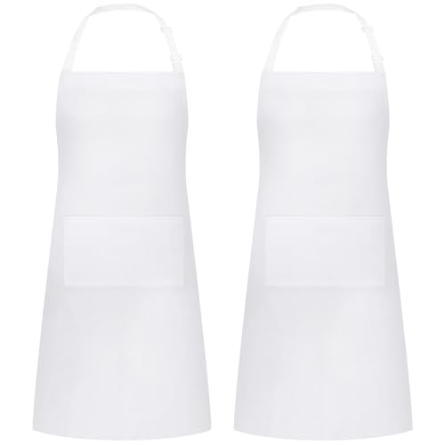 White Apron for Women and Men, Adjustable Chef Cooking Aprons - color: White 2