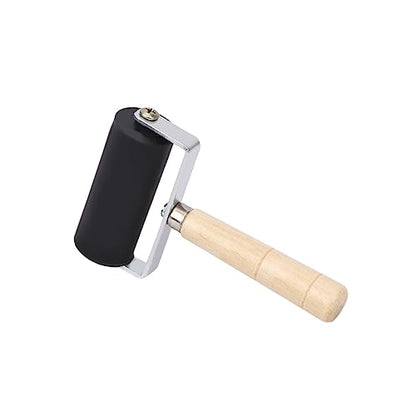 2Pcs Professional Rubber Roller Brayer,6cm Rubber Roller Brayer with Wooden Handle Ink Painting Printmaking Roller Art Stamping Tool