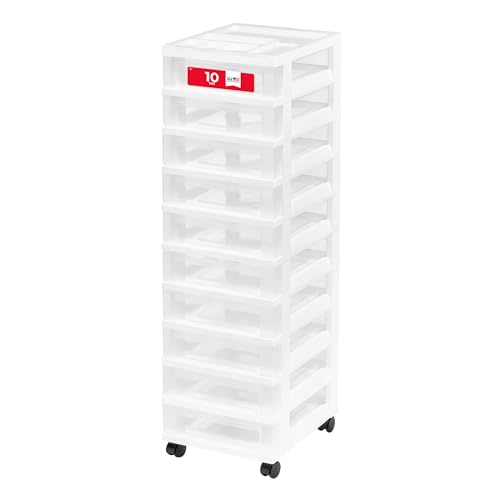IRIS USA 10-Drawer Rolling Storage Cart, White/Clear - color: White, size: 10 Drawer with Wheels