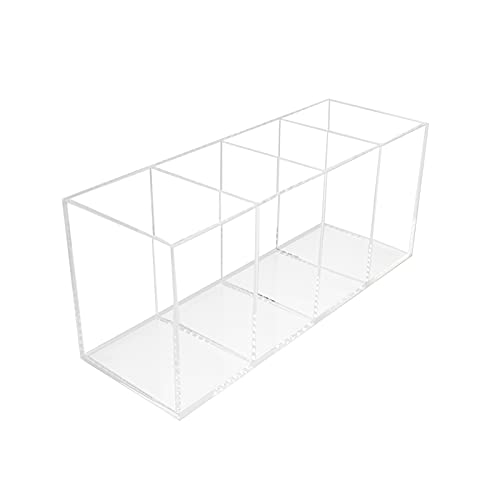 QPEY Acrylic Pen Holder 4 Compartments,Clear Pen Holder Makeup Brush Holder