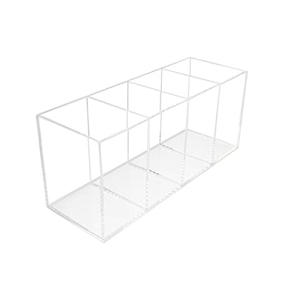 QPEY Acrylic Pen Holder 4 Compartments,Clear Pen Holder Makeup Brush Holder
