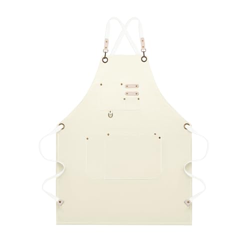 Dulabi Apron, Adjustable Chef Apron for Women and Men with Large Pockets, Cooking Kitchen Apron with Back Straps - color: Beige