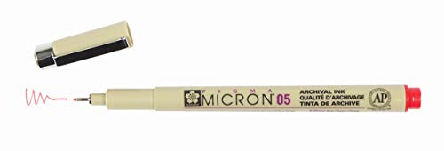 SAKURA PIGMA MICRON 05 FINELINER PEN, 0.45MM LINE WIDTH, PACK OF 2 (Red) - color: Red