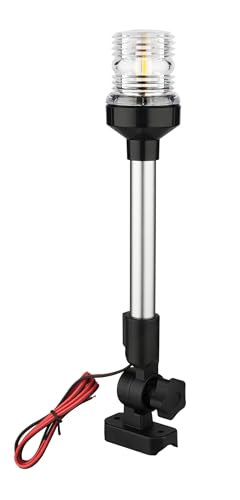 Boat Anchor Light, 3 Nautical Mile LED Fold Down Boat Stern Light Boat Anchor Light for Pontoon and Fishing Boat Navigation Anchor Lights All Round 360° White LED 12-24V (9" Foldable) - size: 9" Foldable