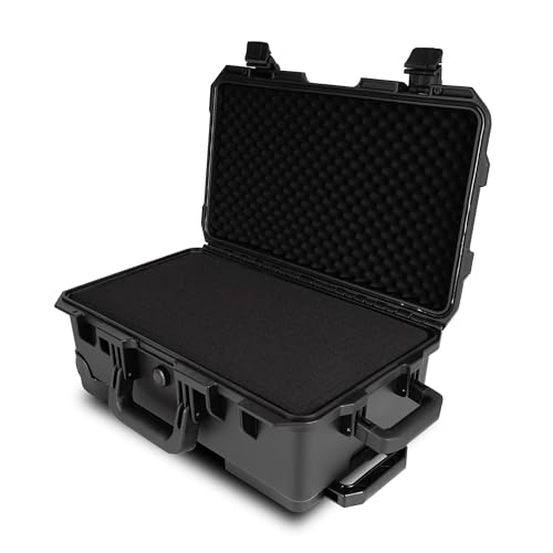 Rolling Hard Case, IP67 Protective Cases with Customizable Foam, Lockable Camera Gear Case with Wheels for Photography Equipment, Tools, 22.05x13.78x9.25in, Black