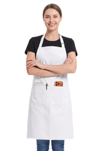 BOHARERS Kitchen Cooking Apron Unisex Adjustable chef apron with 2 pockets,1 Pack White - color: A3-1 Pack White
