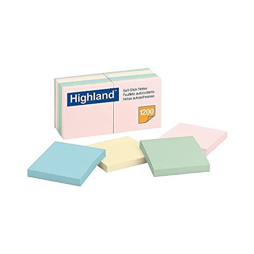 Highland 105833 Highland Notes 3-Inch x 3-Inch Assorted Colors 12 Pads (6549A)