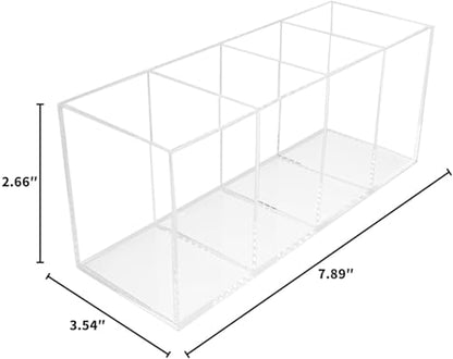 QPEY Acrylic Pen Holder 4 Compartments,Clear Pen Holder Makeup Brush Holder