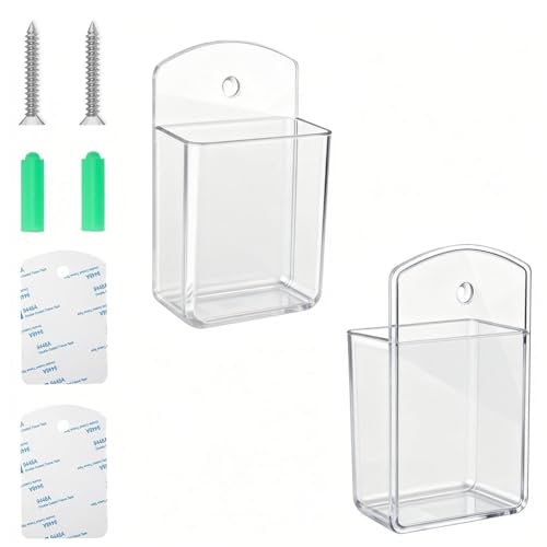 2Pcs Wall Remote Control Holder, Clear Remote Wall Mount for AC TV, Adhesive Remote Control Holder for Office Storage - color: Clear