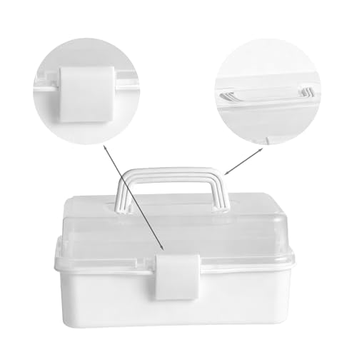 3 Layers Craft Organizers and Storage with Handle Portable, White - color: White