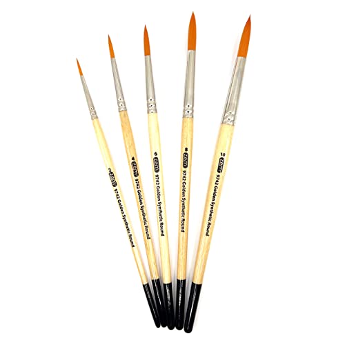 ZEM Brush Golden Synthetic Round Brushes Set Sizes 2,4,6,8,10