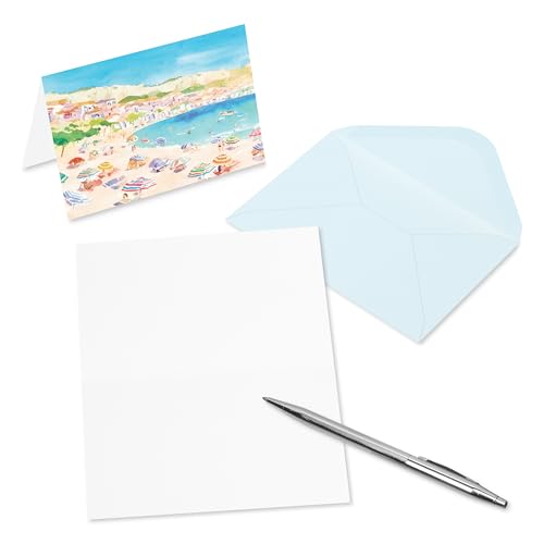 Papyrus 14-Count All-Occasion Blank Stationery Note Set, Watercolor Beach Scene - color: FSC STUDIO BL BEACH SCENE