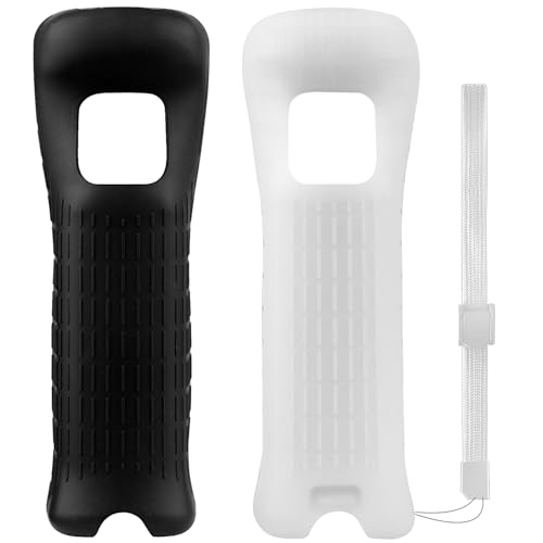 2 Packs Silicone Case Cover with Wrist Strap for Nintendo Wii Remote Controller ((Black+White)) - color: (Black+White)