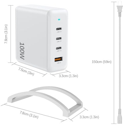 FPVtosky 100W GaN Charger Power Adapter, USB-C Fast Charger(3C1A)，for DJI Drone Mavic 4 Pro/Mavic 3 Pro/Mavic 3 Classic/Mavic 3/ Air 3S/ Air 3/ Avata 2, Charging Base Accessories