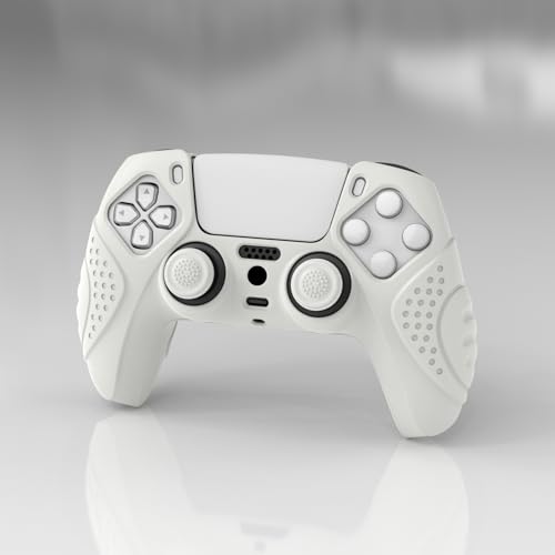 eXtremeRate PlayVital Guardian Edition White Ergonomic Soft Anti-Slip Controller Silicone Case Cover for ps5, Rubber Protector Skins with White Joystick Caps for ps5 Controller - color: White