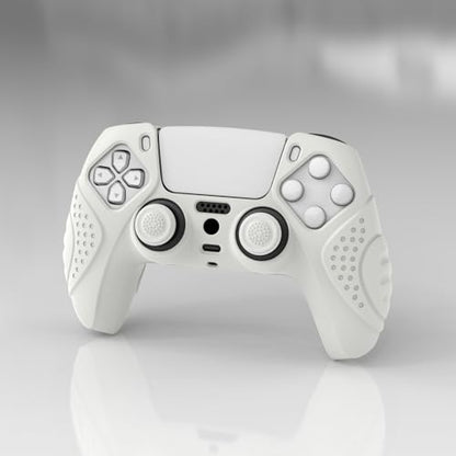 eXtremeRate PlayVital Guardian Edition White Ergonomic Soft Anti-Slip Controller Silicone Case Cover for ps5, Rubber Protector Skins with White Joystick Caps for ps5 Controller - color: White