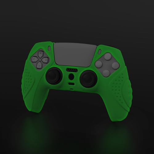 eXtremeRate PlayVital Glow in Dark - Green Guardian Edition Ergonomic Soft Anti-Slip Controller Silicone Case Cover for ps5, Rubber Protector Skins with Joystick Caps for ps5 Controller - color: Glow in Dark Green