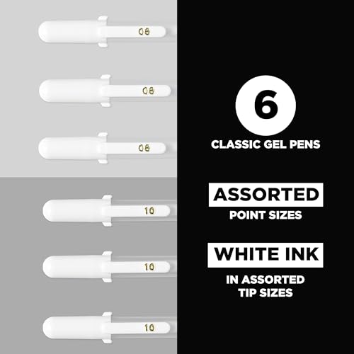 SAKURA Gelly Roll Gel Pens, White, Assorted 08/10 Tip, 6 Pack - size: 1 Count (Pack of 6), style: Medium & Bold Tip